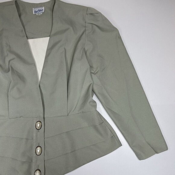 Vtg 80s Good Times Suit Size 16 2Pc Set Green Blazer Peplum Jacket & Skirt USA - Picture 4 of 10